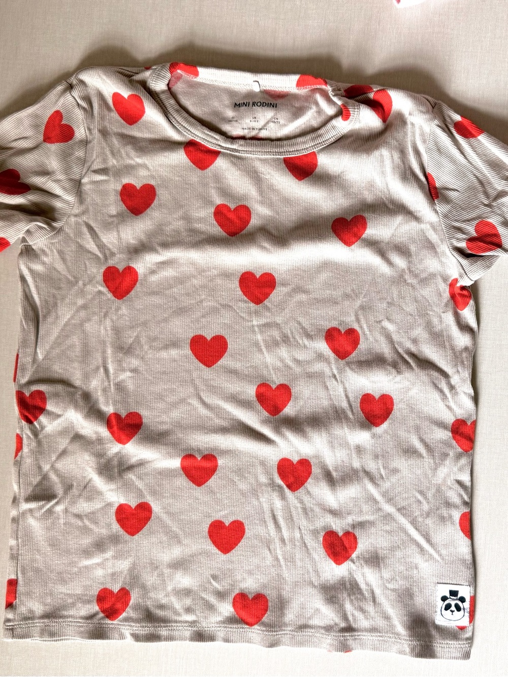 Mini Rodini Gray Tee with Red Heart Print